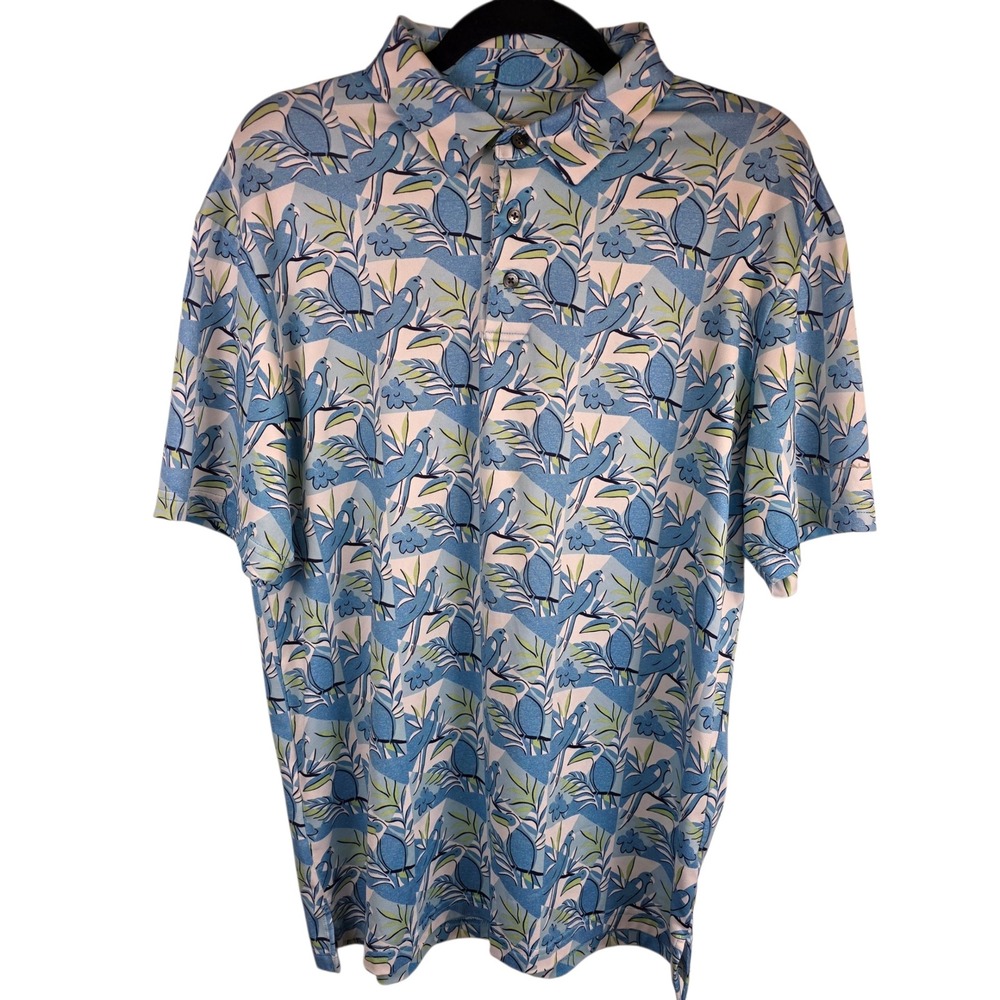 Jack Nicklaus Men's Blue Tropical Bird Toucan Golf Polo Shirt M Eco Choice